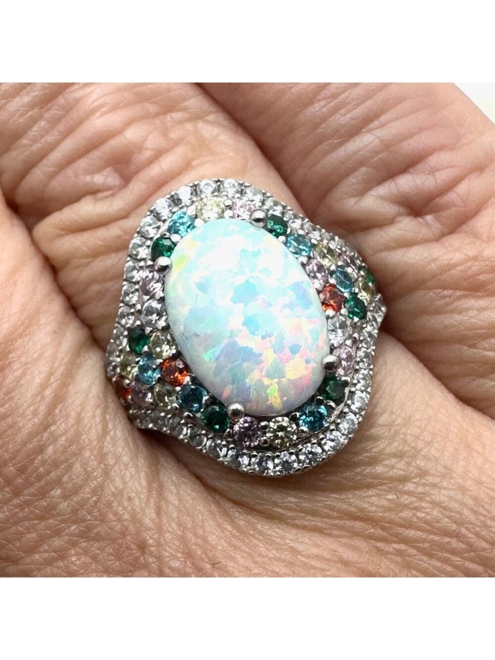 BBJ Opal Multi Gemstone Sterling Silver Ring Size 8